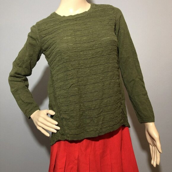Style Co Sweater Women Size XS Green Army Olive Sheer Knit Hi Low Smock Crochet - Picture 1 of 10